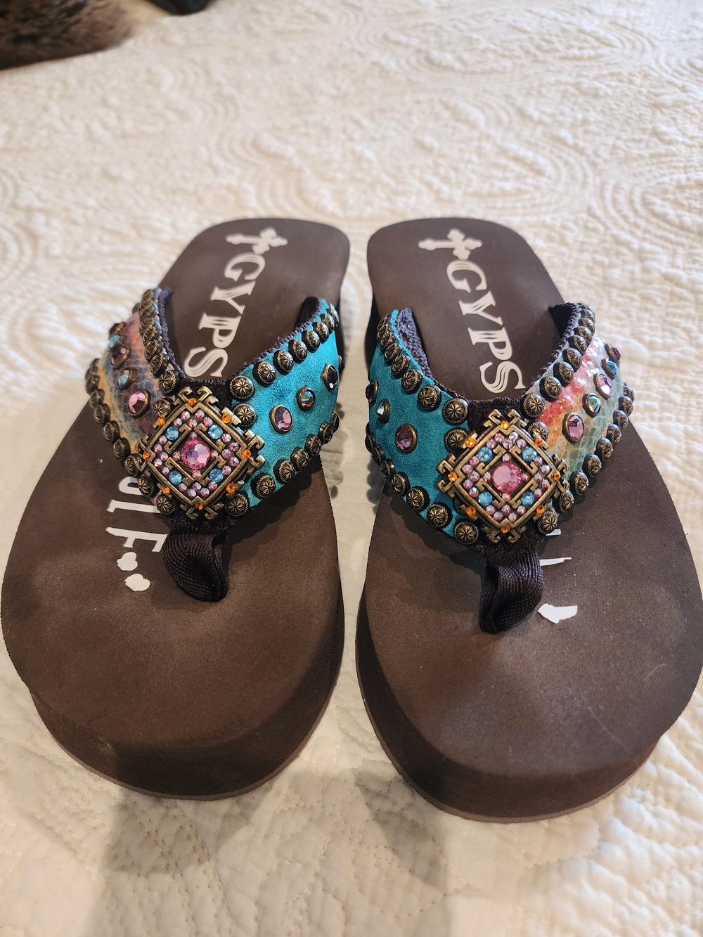 Gypsy Soule Turquoise Jeweled Women's Thong Sandals